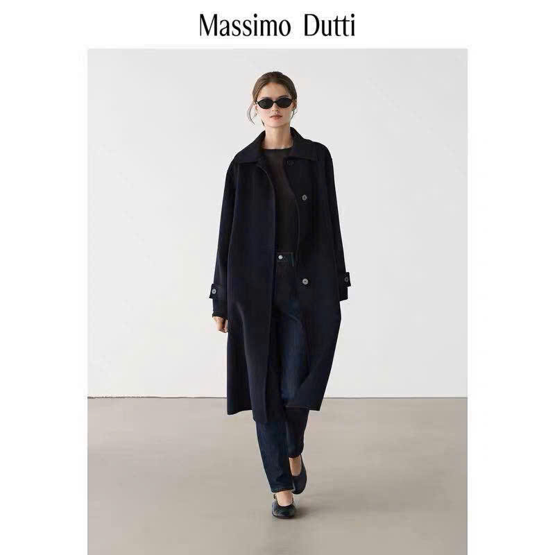 Longcoat dạ ép Massimo Dutti đen xẻ sau