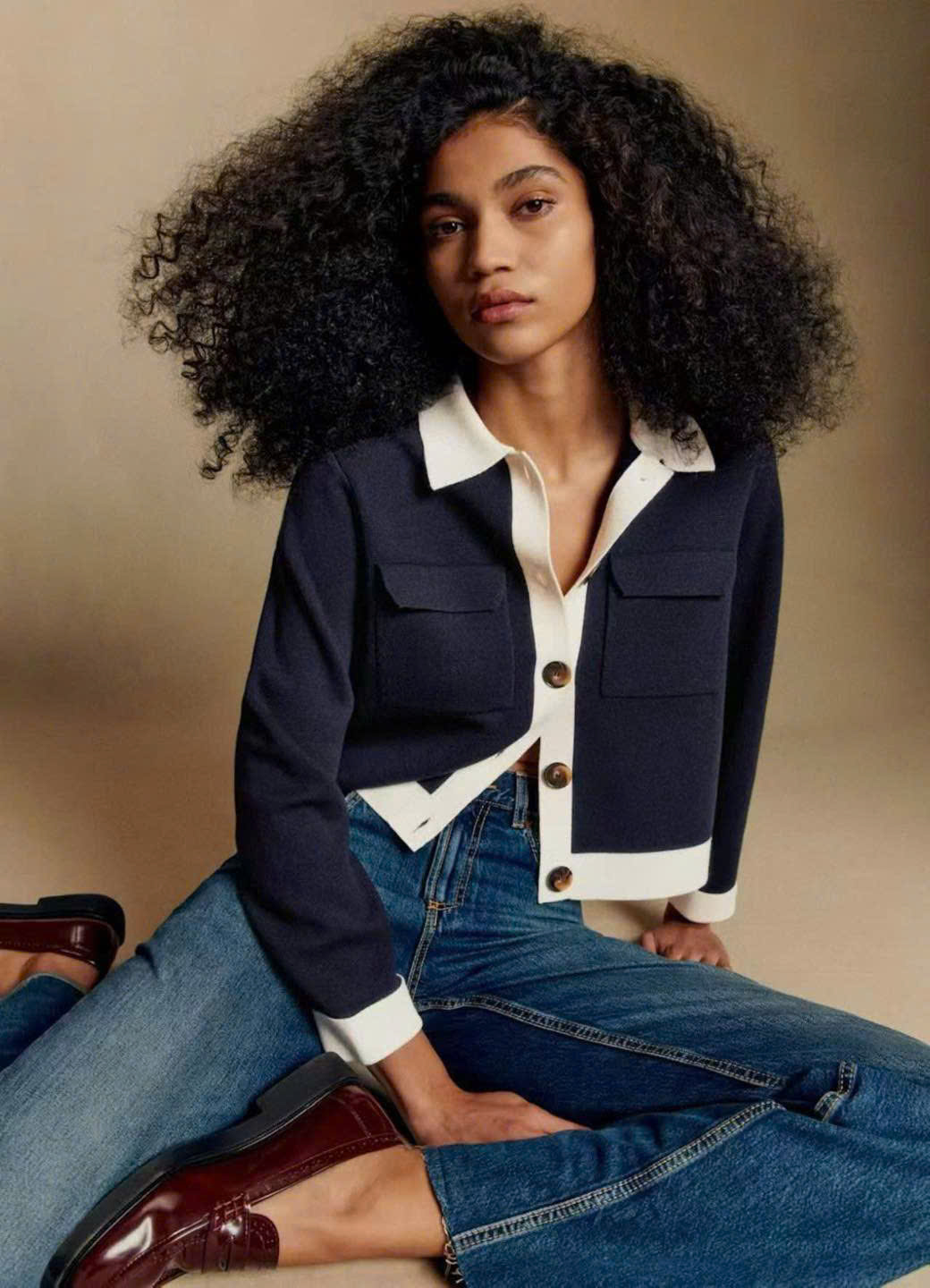 CDG Sezane cổ bẻ khuy sừng MERINO WOOL
