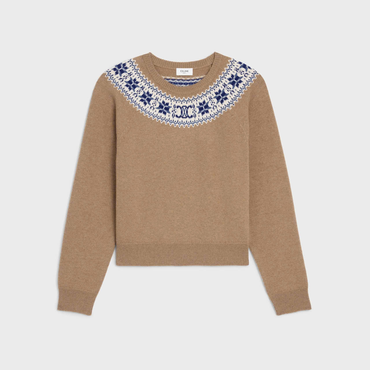 Áo len cổ tròn bằng vải cashmere Fair Isle