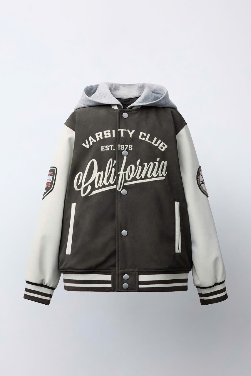 Áo bomber da lộn có mũ tay da