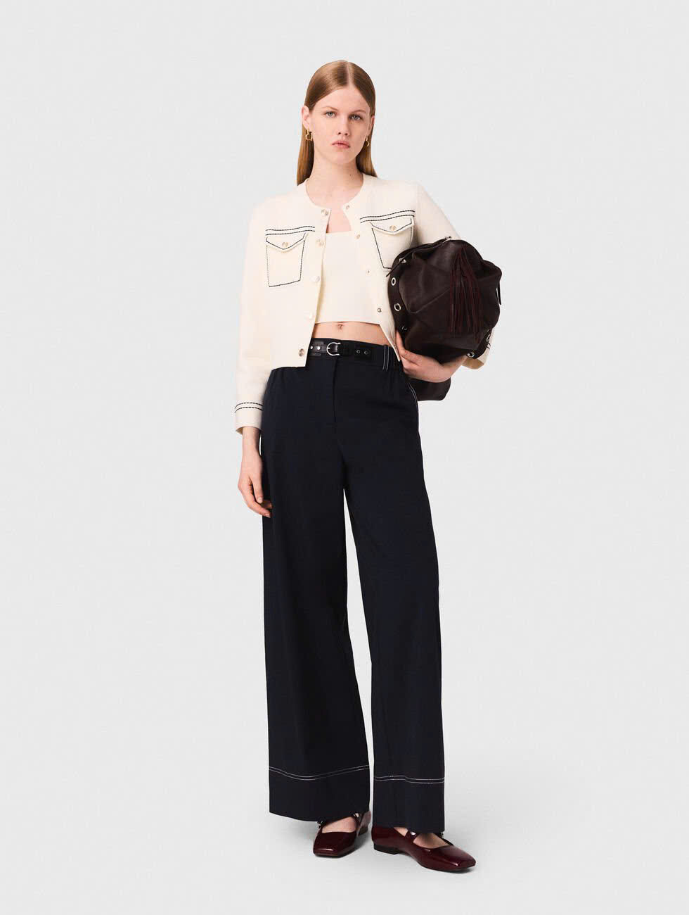 Áo khoác cardigan ngắn may viền