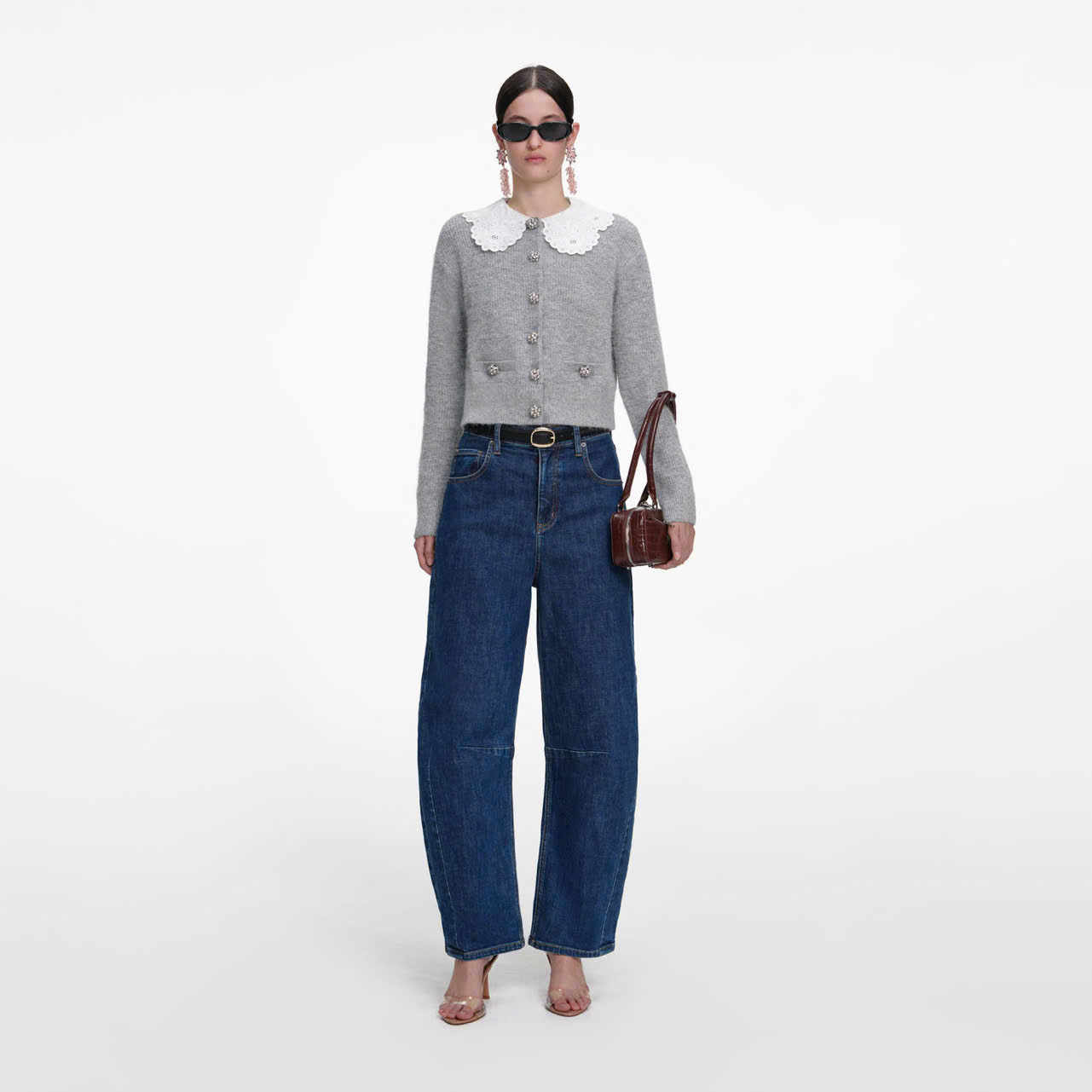ÁO KHOÁC CARDIGAN CỔ REN MÀU XÁM
