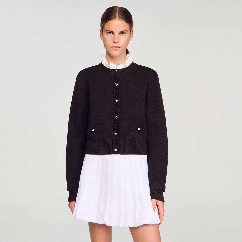 ÁO CARDIGAN CÓ CỔ BÈO NHÚN CÓ THỂ THÁO RỜI