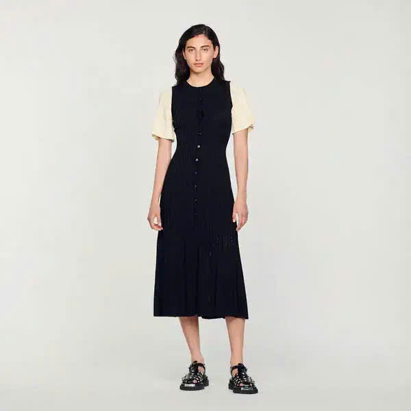 Váy maxi dệt kim tay hến