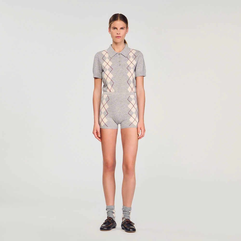 Quần short len cashmere họa tiết thoi