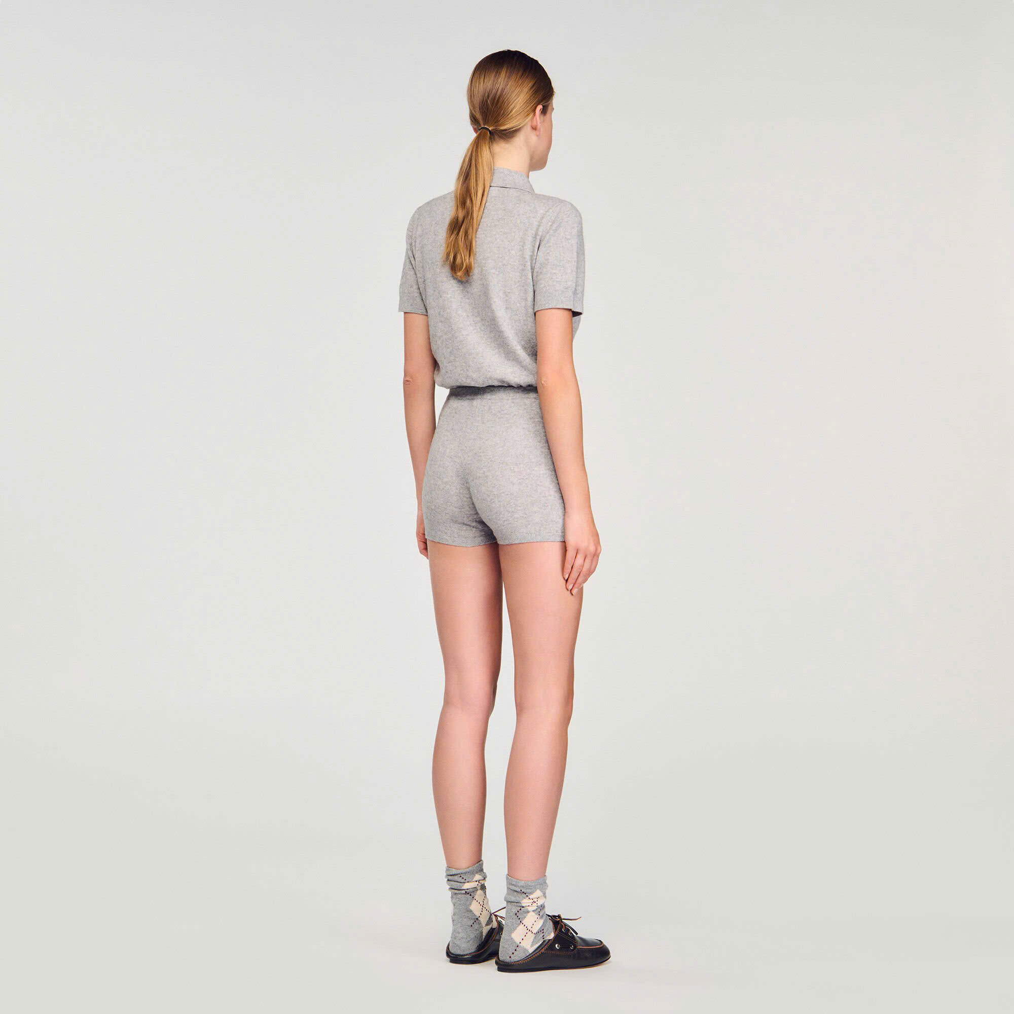 Quần short len cashmere họa tiết thoi