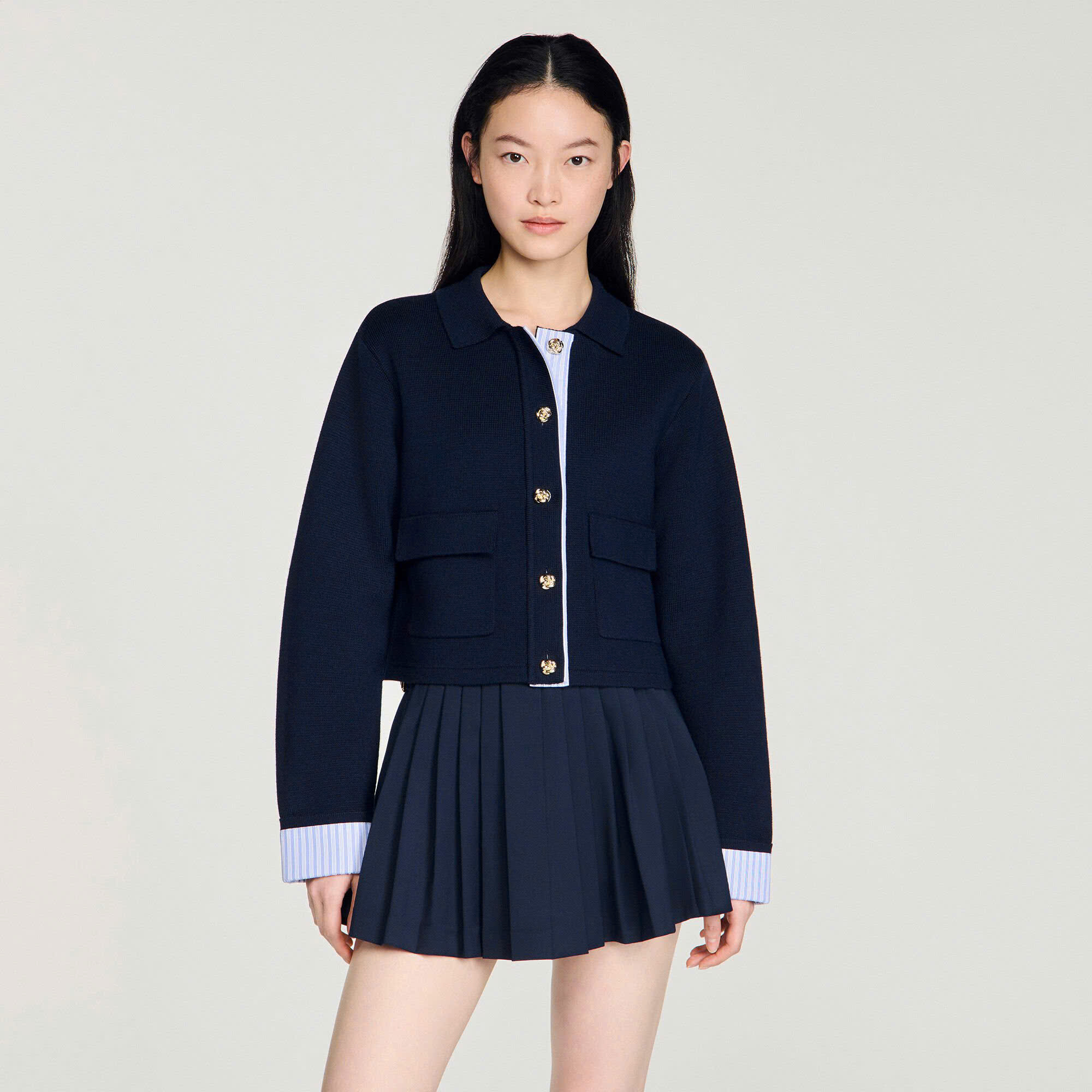 Áo cardigan polo bằng len
