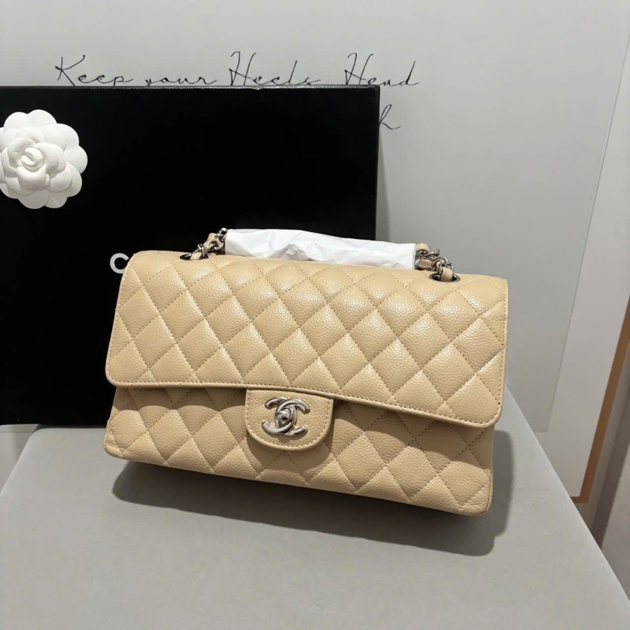 Chanel Classic Medium Flap Beige Caviar