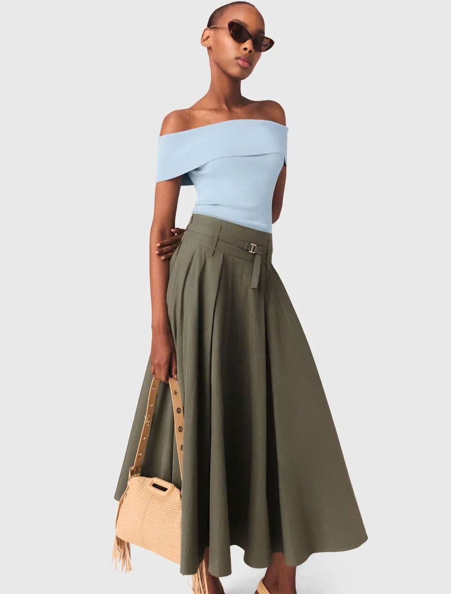 Chân váy midi cotton xếp ly