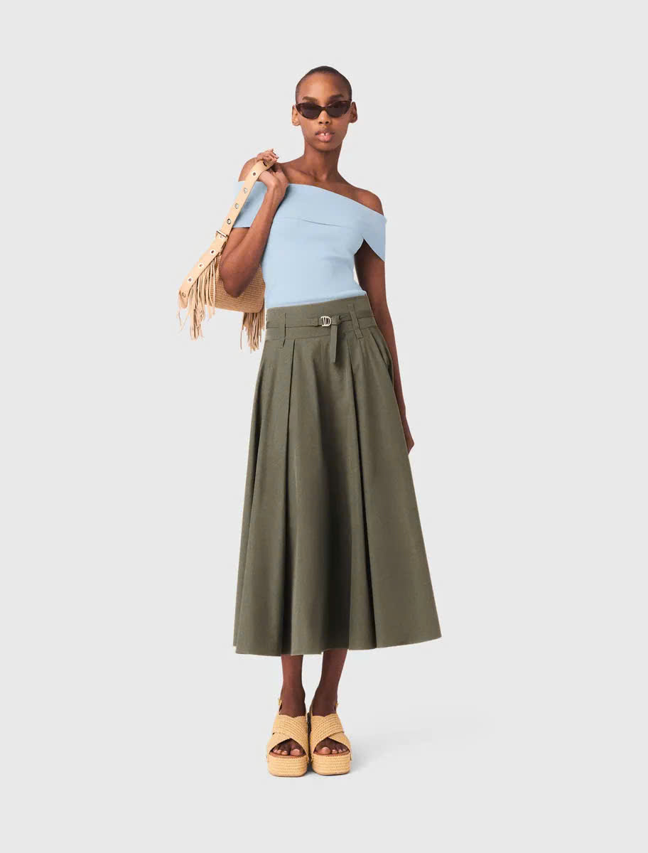 Chân váy midi cotton xếp ly
