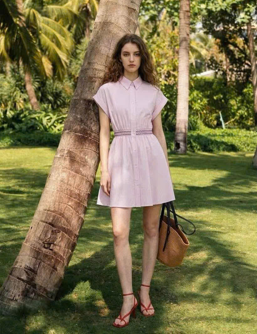 Váy sơ mi  cổ đức kẻ hồng