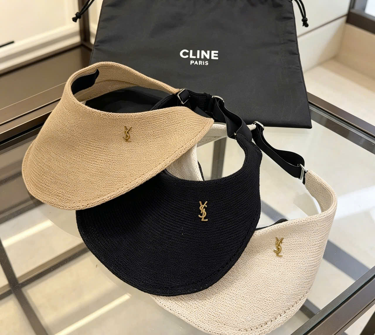 Mũ cói nửa đầu YSL 3 màu
