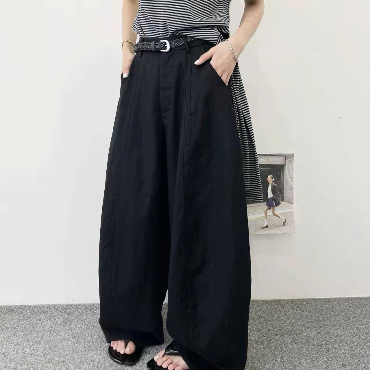 Quần suông T-Flatform ống cong phối khuy bấm 3 màu kèm belt (6258)