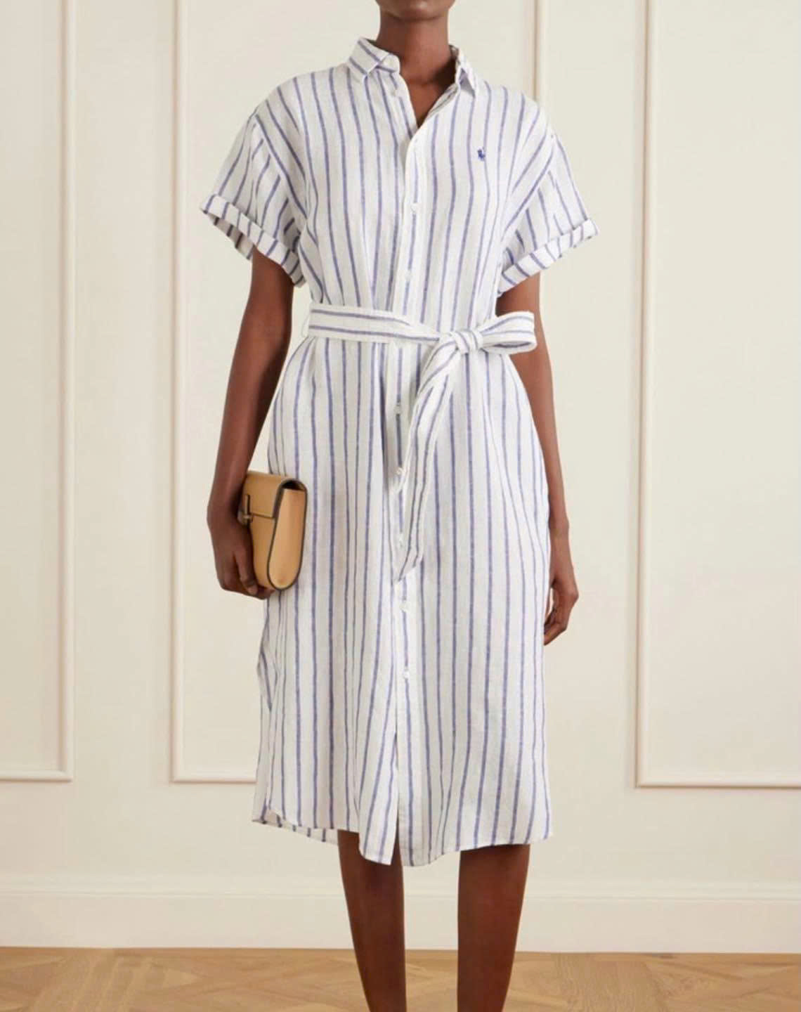 Chemise dress Polo RL linen ngắn tay kèm belt 2 màu
