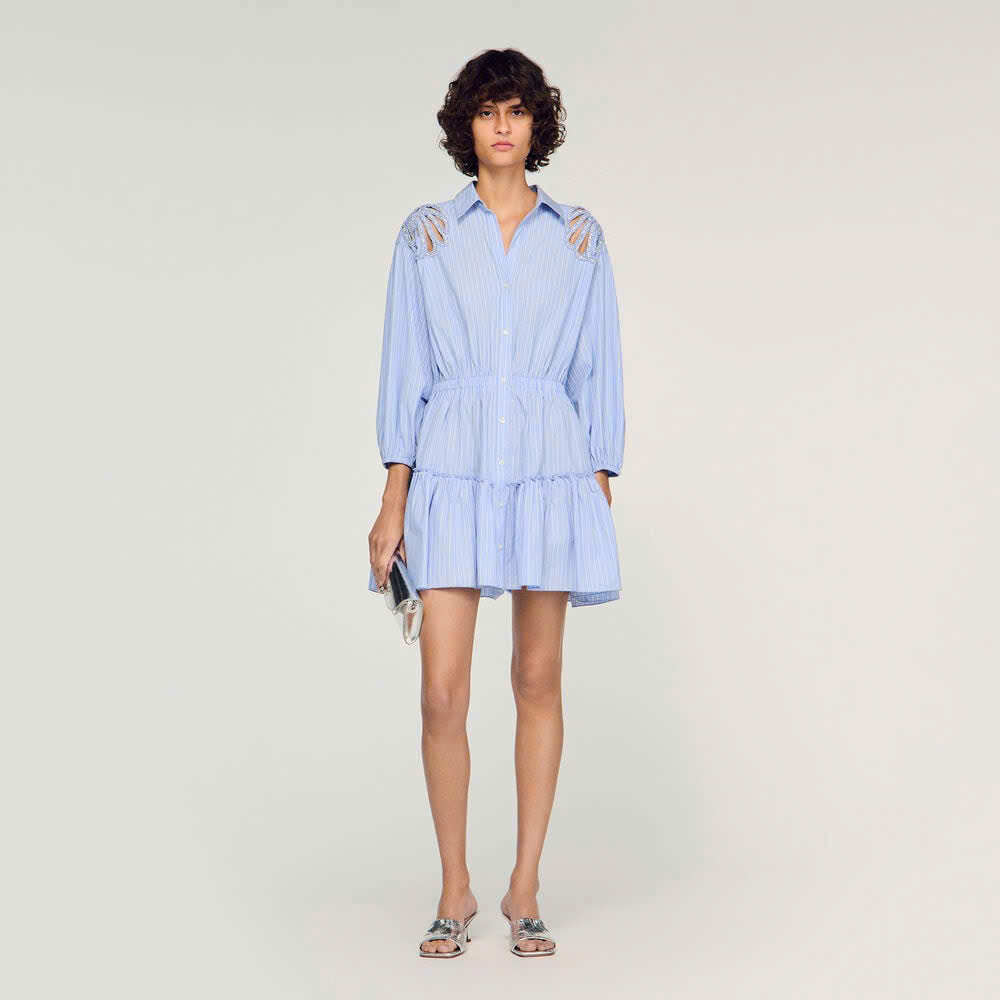 VÁY NGẮN KẺ SỌC BẰNG VẢI COTTON