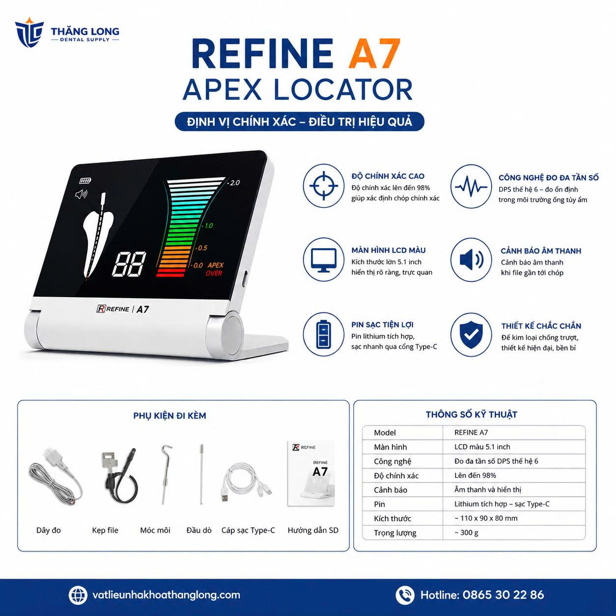 Thông số kỹ thuật và tính năng Refine A7 Apex Locator