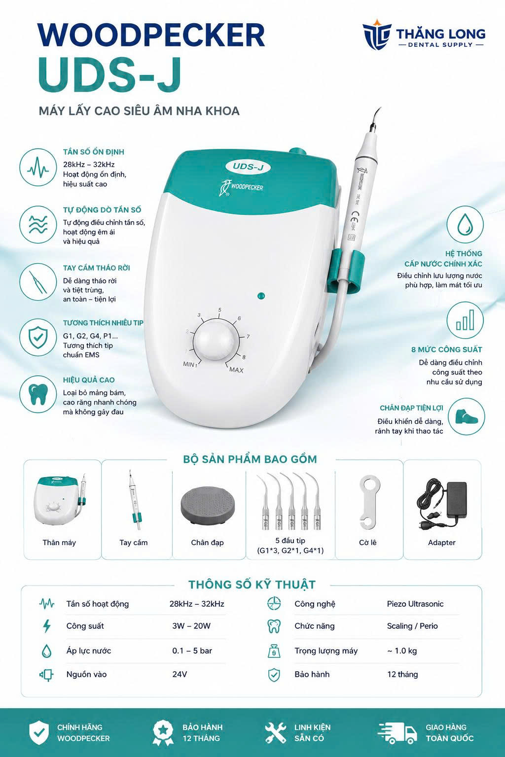 Infographic thông số và tính năng máy lấy cao Woodpecker UDS-J
