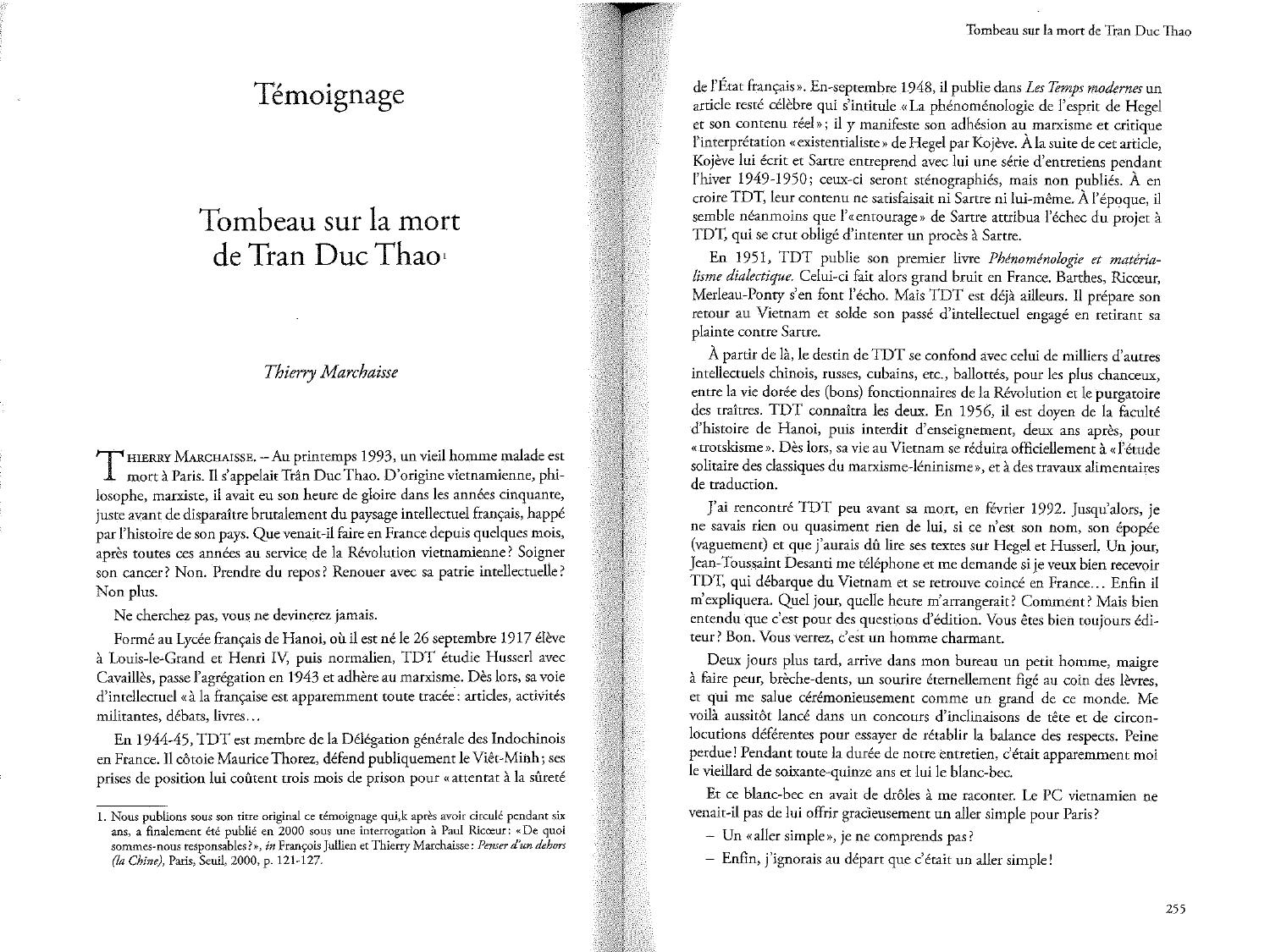 Thierry Marchaisse - Niệm Ca Về Sự Qua Đời Của Trần Đức Thảo