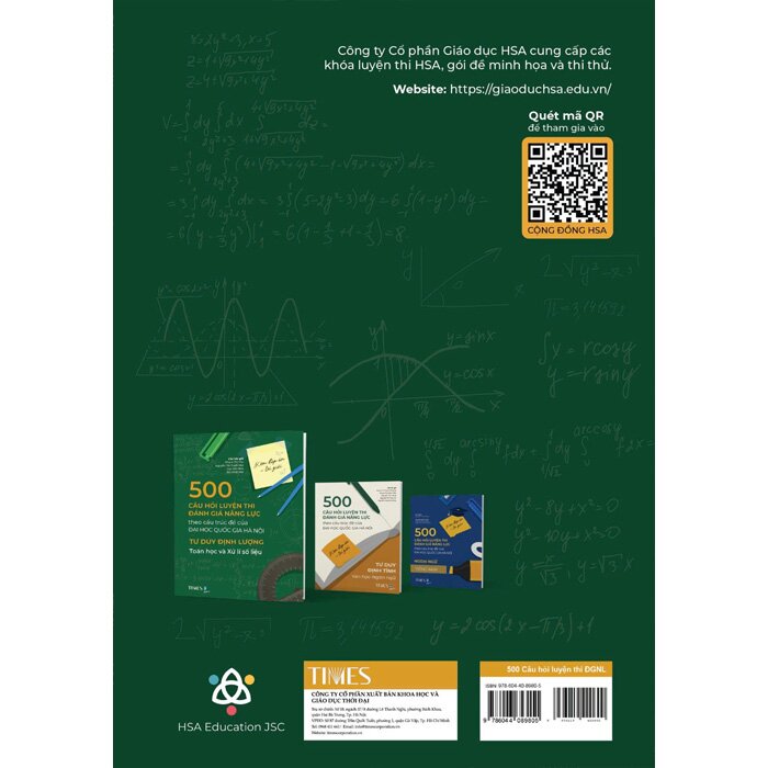 Sách 500 Câu Hỏi Luyện Thi Đánh Giá Năng Lực - Theo Cấu Trúc Đề Của Đại Học Quốc Gia Hà Nội - Tư Duy Định Lượng (Toán Học Và Xử Lí Số Liệu) Nhiều Tác Giả