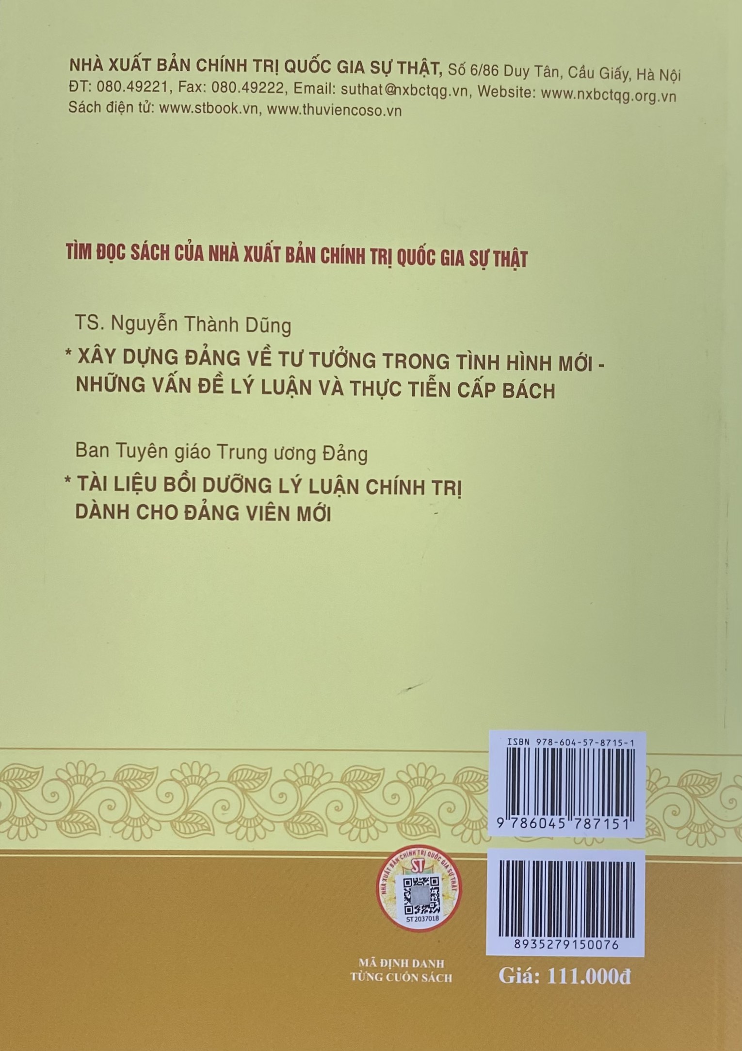 Sách Nâng Cao Năng Lực Tư Duy Lý Luận Của Cán Bộ Đảng Viên Trong Tình Hình Mới TS. Nguyễn Thành Dũng