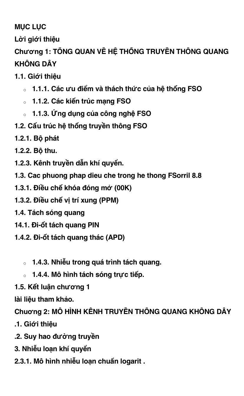 Nguyên lý và Hiệu năng Hệ thống truyền thông quang không dây