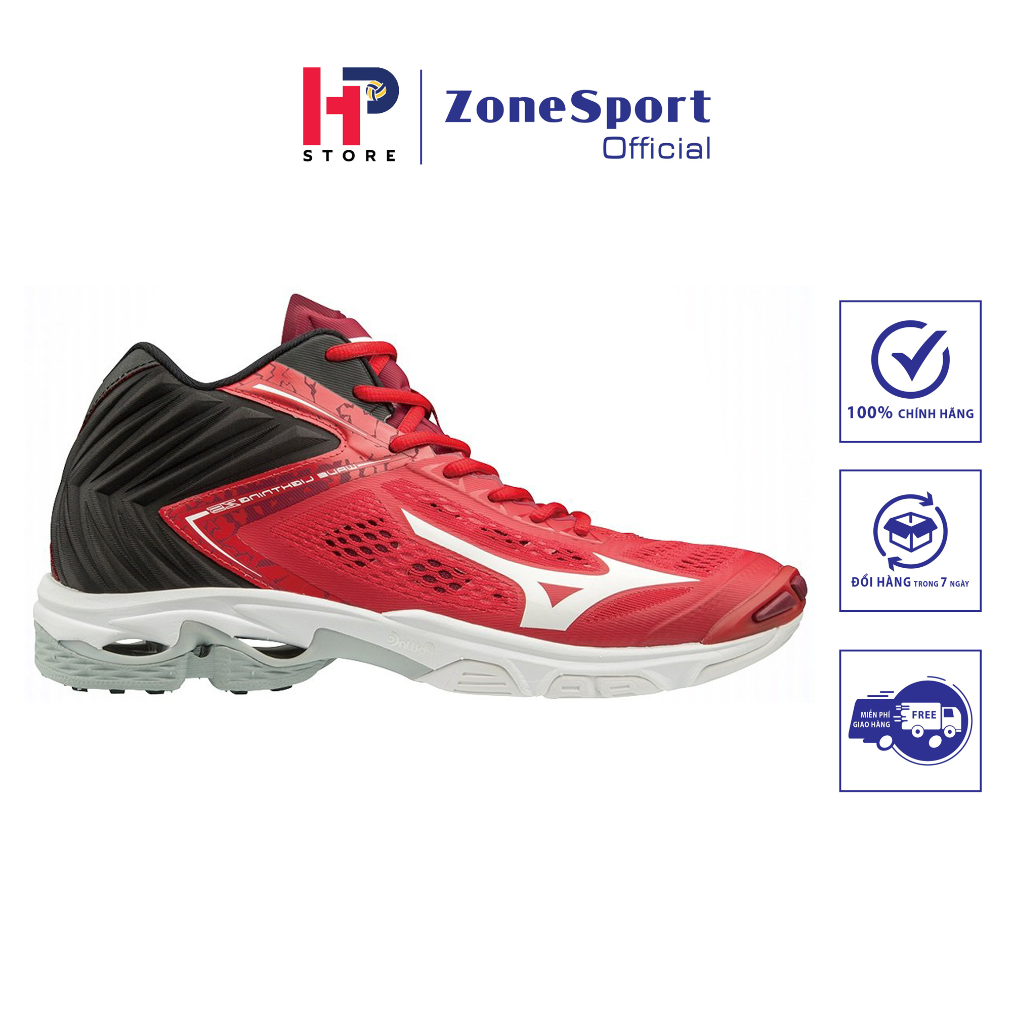 Giày bóng chuyền Mizuno Wave Lightning Z5 Mid - Đỏ Trắng Đen