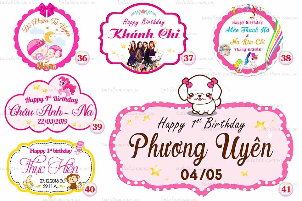 Mẫu bảng tên sinh nhật dành cho bé gái  Bóng sinh nhật Con Cưng