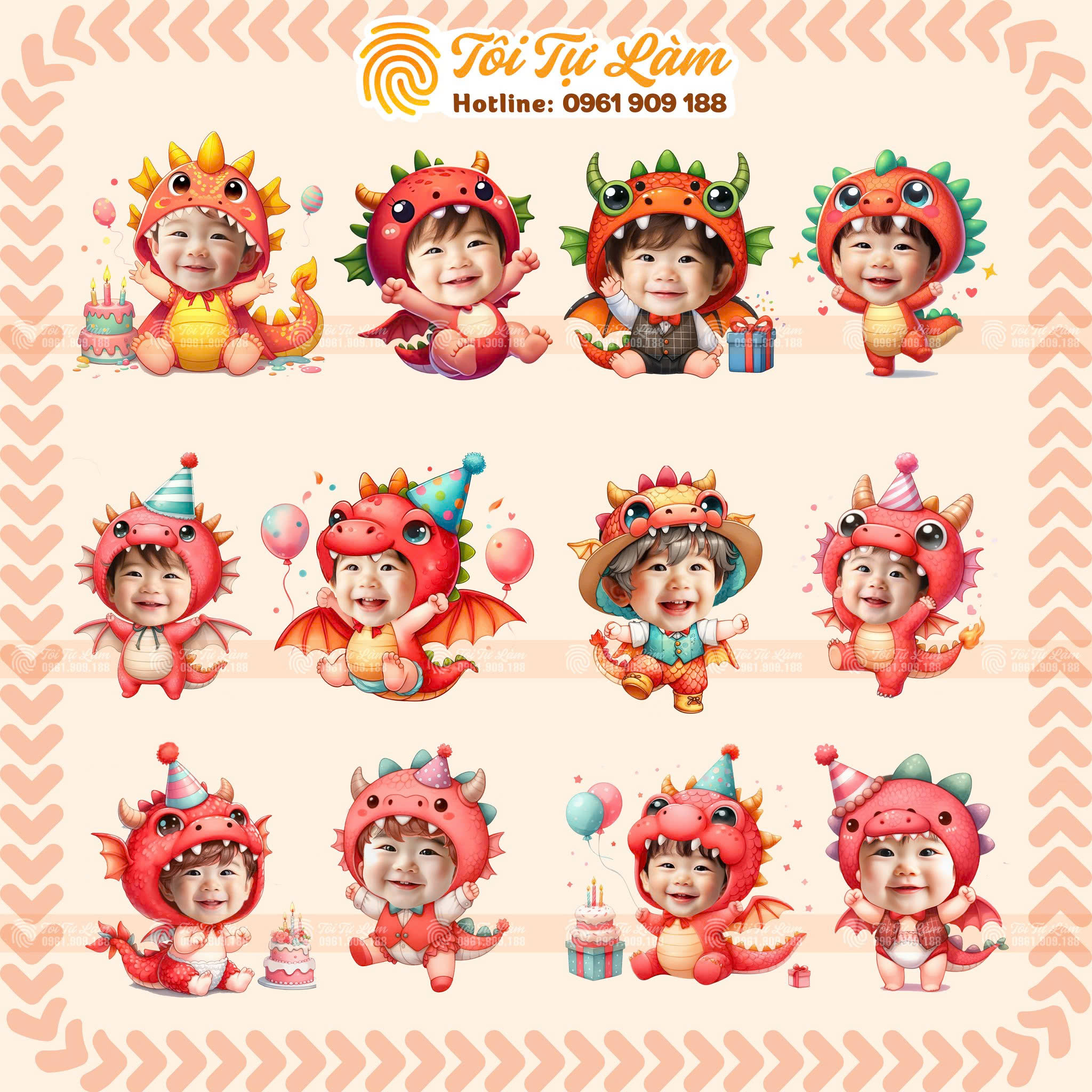 CHIBI SINH NHẬT CHO BÉ 1 TUỔI RỒNG- MẪU XANH DƯƠNG
