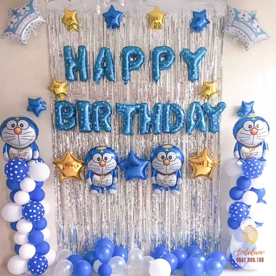 Combo Trang Trí Sinh Nhật Doremon Bóng Chữ Happy Birthday Cực Đẹp   Lazadavn