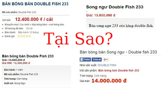 Đằng sau mỗi chiếc bàn bóng bàn double fish mỗi nơi giá một khác?