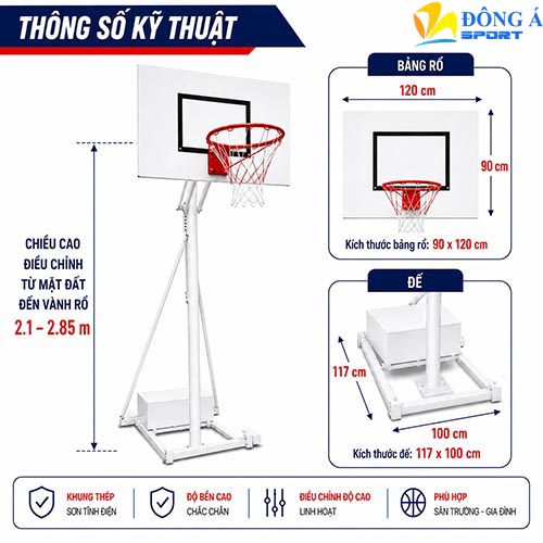  Thông số trụ bóng rổ trường học DA-8025