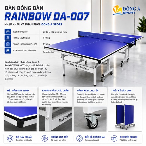 Bàn bóng bàn nhập khẩu 25mm DA-007