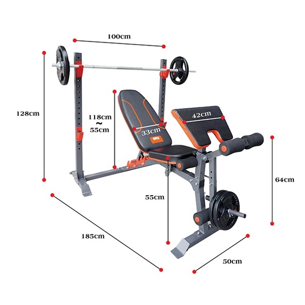 Kích thước ghế tập tạ đa năng NMS-7301