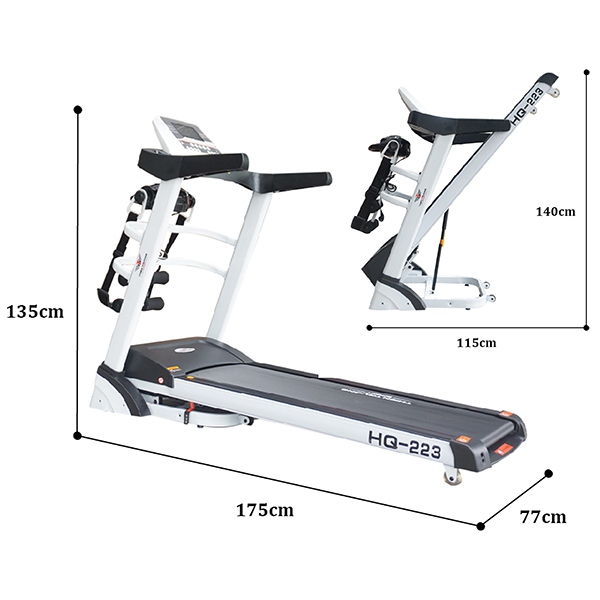 Kích thước lắp đặt và gập gọn máy chạy bộ điện đa năng HQ-223