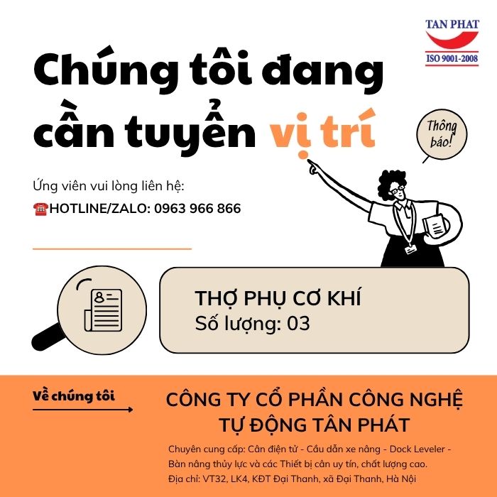 Tuyển Dụng - Thợ Phụ Cơ Khí - Hà Nội