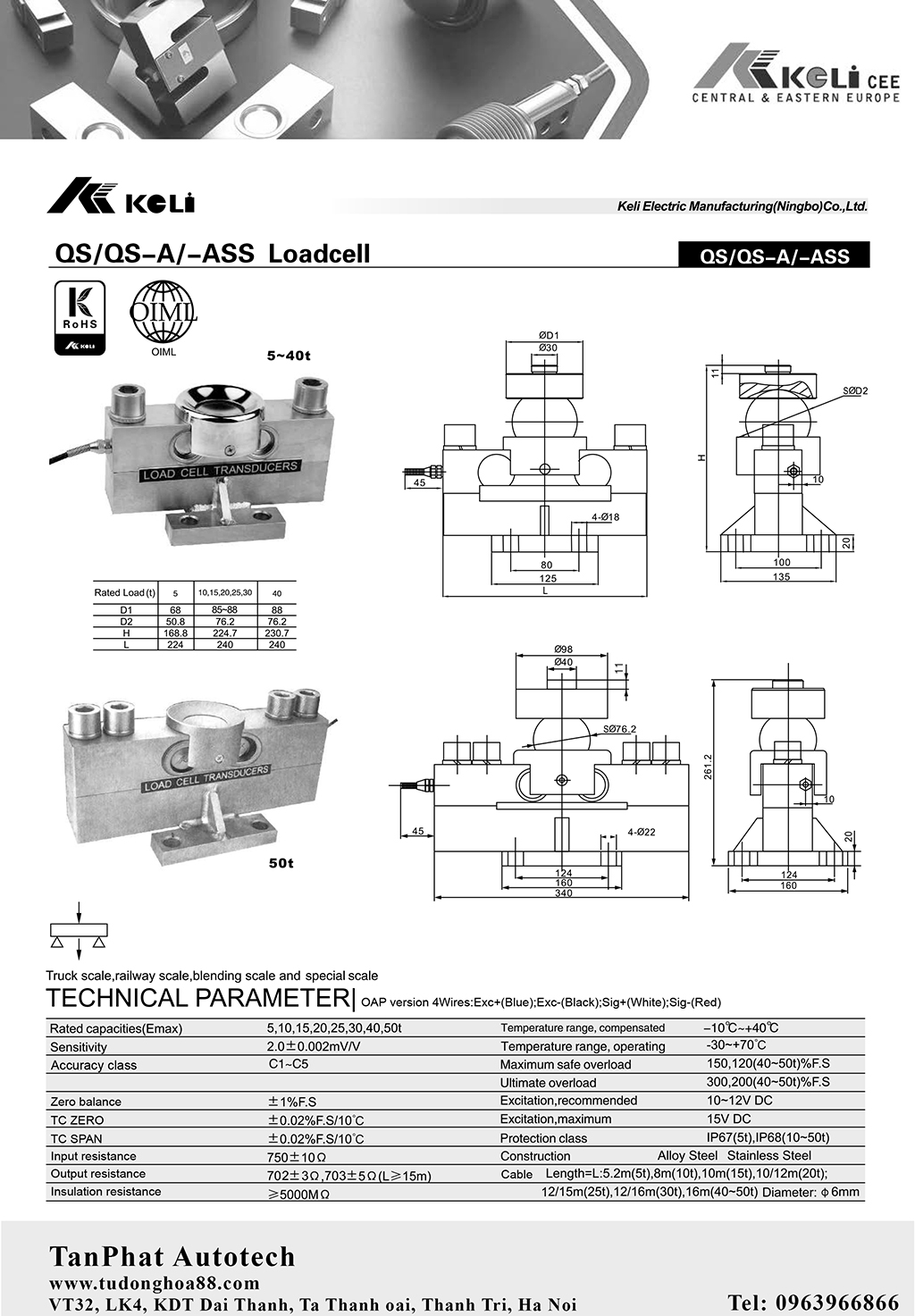 thông số kỹ thuật loadcell qsa keli