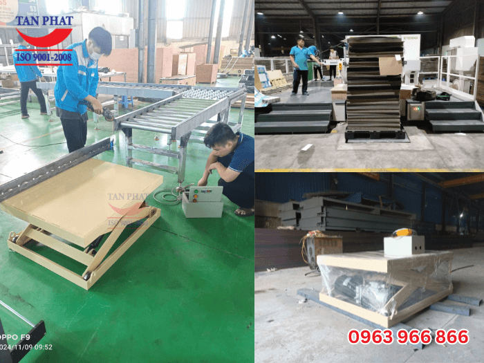Bàn nâng thủy lực được sử dụng trong các dây chuyền sản xuất và tại các xưởng sản xuất, kho hàng