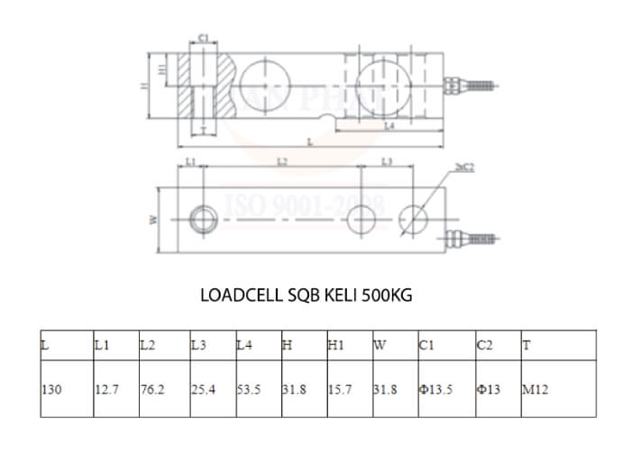Bản vẽ cảm biến lực loadcell SQB 500kg của thương hiệu Keli (Trung Quốc)
