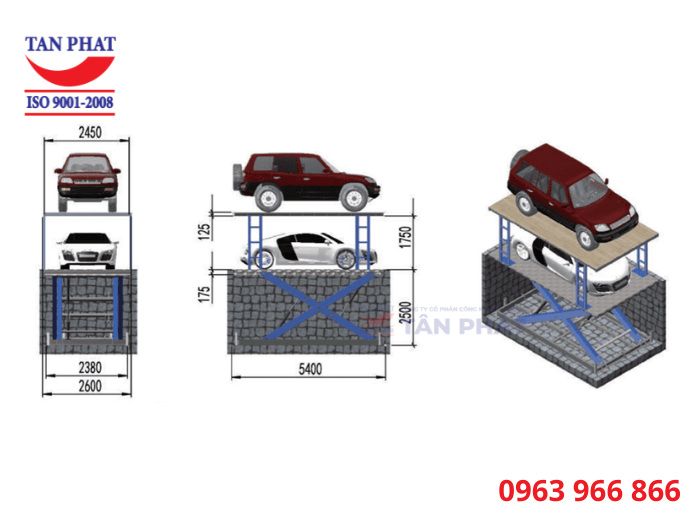 Bản vẽ cấu tạo bàn nâng ô tô 2 tầng