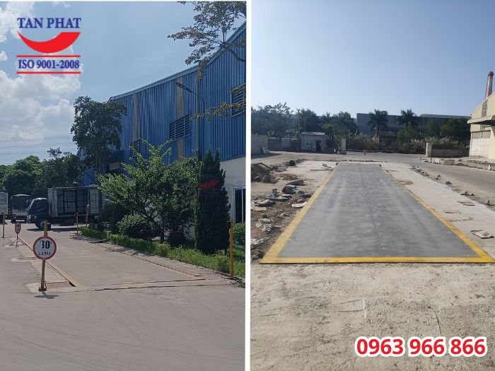 Bàn cân ô tô bê tông (bên trái) và bàn cân ô tô thép chịu lực (bên phải)
