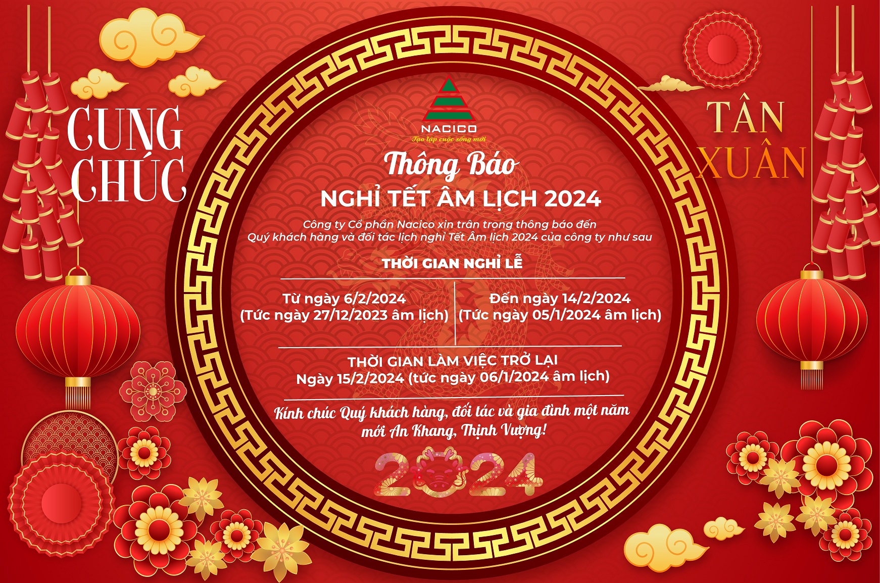 THÔNG BÁO LỊCH NGHỈ TẾT NGUYÊN ĐÁN GIÁP THÌN 2024