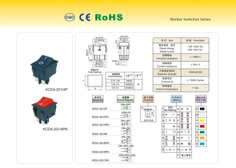 Công tắc KCD4-201 16A 250V đèn xanh lá