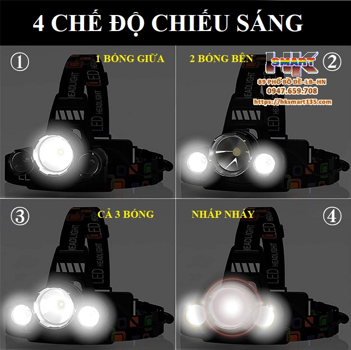 Đèn led đội đầu 3 bóng siêu sáng