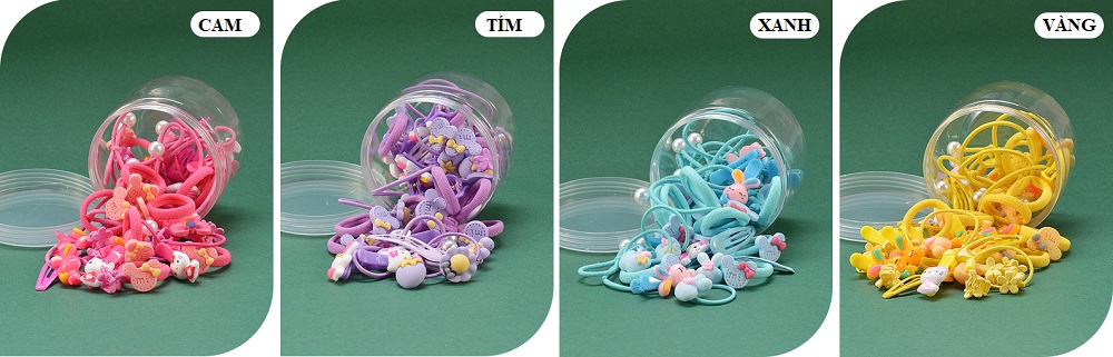 Hộp 50 dây buộc tóc- kẹp tóc đính nơ