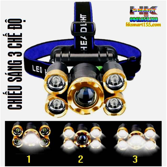 Đèn pin đội đầu 5 bóng siêu sáng