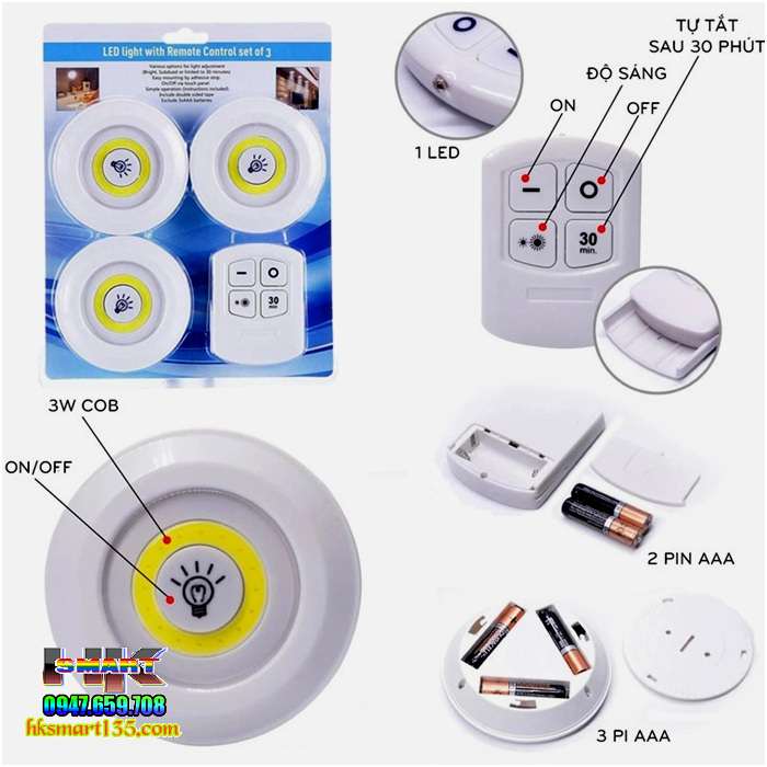 Bộ 3 Đèn LED Dán Tường Điều Khiển Từ Xa