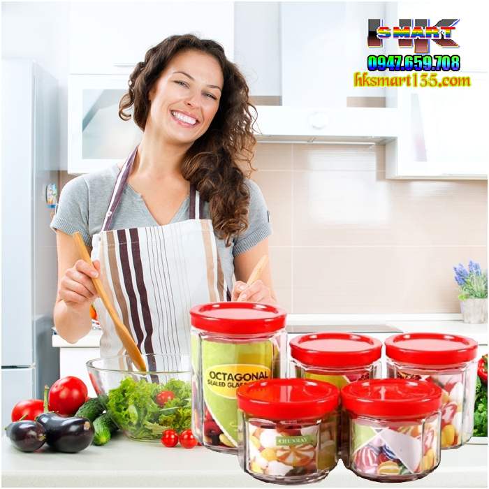 Bộ 5 lọ thủy tinh đựng gia vị