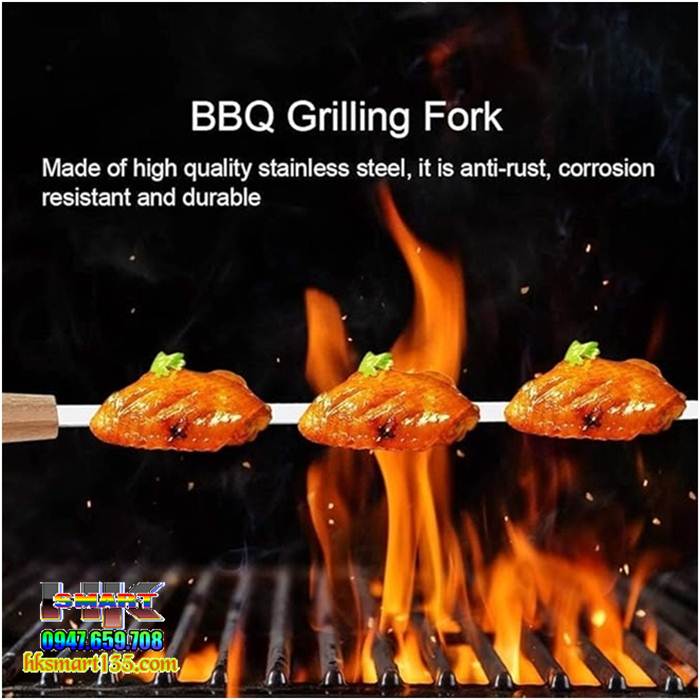 Bộ 8 que xiên nướng inox cán gỗ kèm túi chuẩn Nga