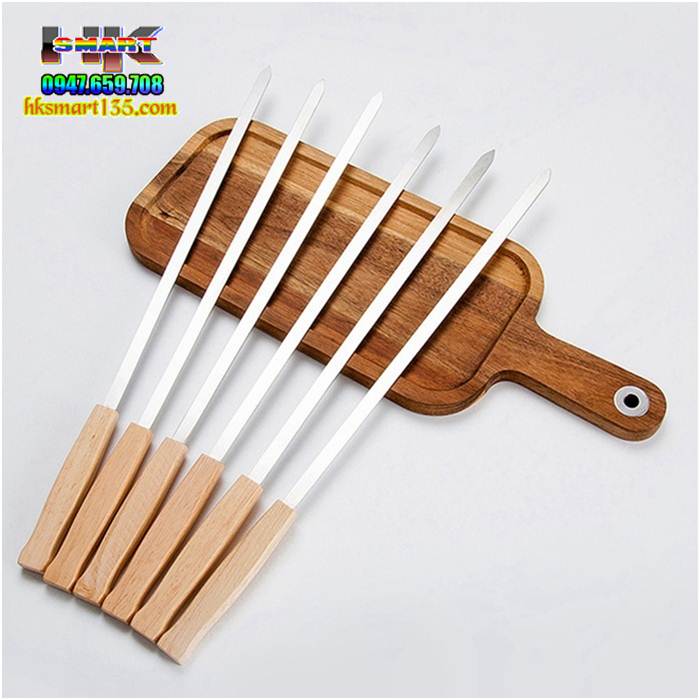 Bộ 8 que xiên nướng inox cán gỗ kèm túi chuẩn Nga