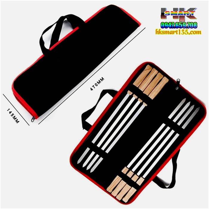 Bộ 8 que xiên nướng inox cán gỗ kèm túi chuẩn Nga